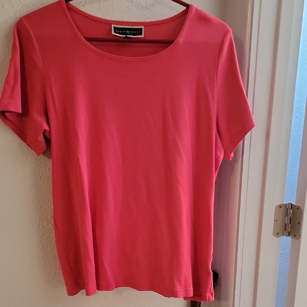 Karen Scott Pink Fitted Short Sleeve T-Shirt